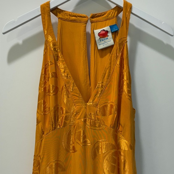 Farm Rio x Anthropologie Orange/Gold V-Neck Tiered Maxi Dress, Size S - Picture 7 of 14